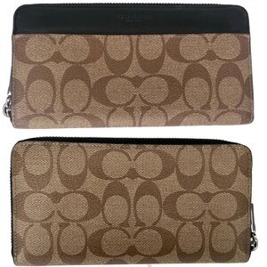 Coach Khaki and Black Signature Full-Sized Leather Wallet Mens Womens Unisex